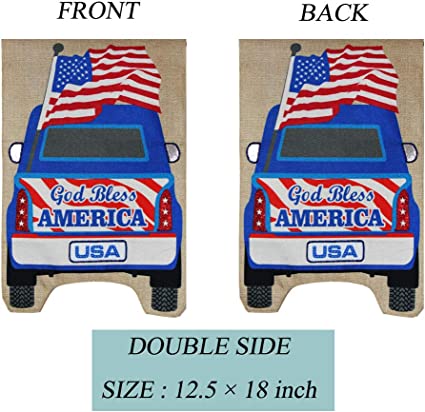 Pack of 2 Garden Flag,God Bless America Banner, Patriotic Pickup USA Truck Burlap, Vertical Double Sided 12.5 x 18 Inches Flags For House, Yard, Welcome Home Decoration Outdoor