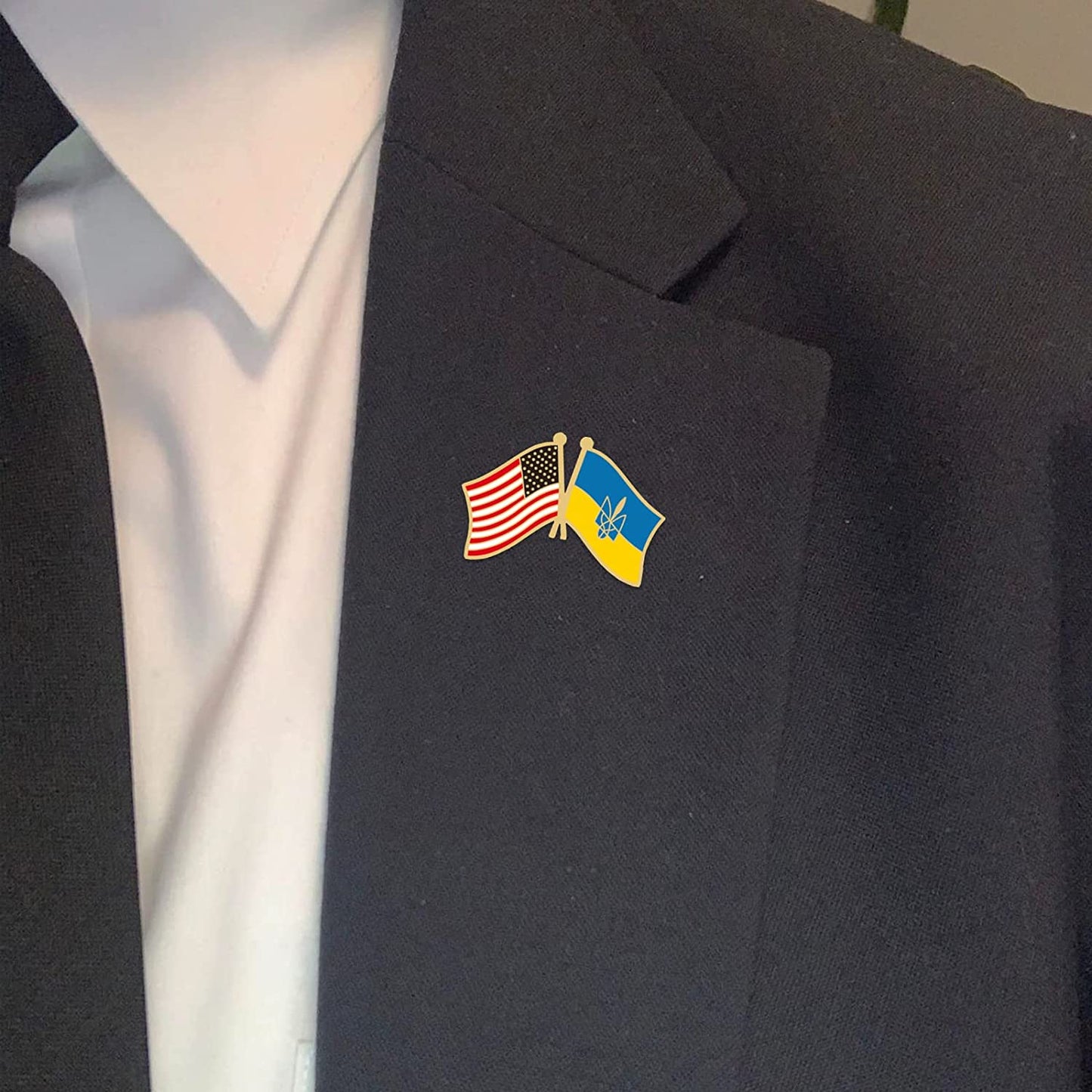 Pack of 4Pcs Ukraine Flag Pins, I Stand with Ukrainian, Ukrainian American Lapel Pin Button with Coat of Arms, Support The Ukraine Pin