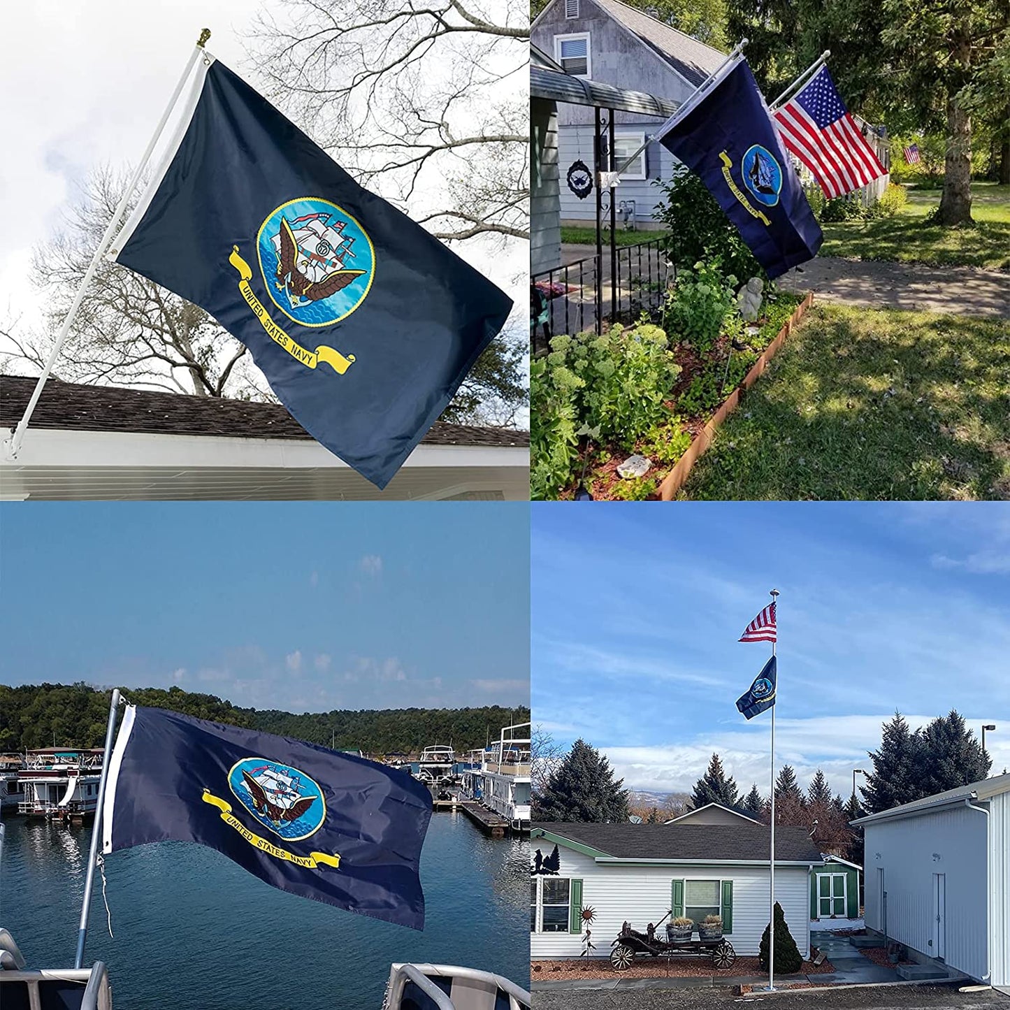 US Navy Flag 3x5 Outdoor Double Sided United States Military Flags 3Ply USN Banner with Canvas Header 2 Metal Brass Grommets (Blue)
