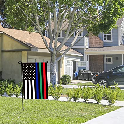 Pack of 2 Thin Blue Green and Red Line Garden Flag - Double Sided Support Military Fire Police 12.5 x 18 Inch - Blue Line American Flags Honoring Law Enforcement Officers Yard Outdoor Decor Banner
