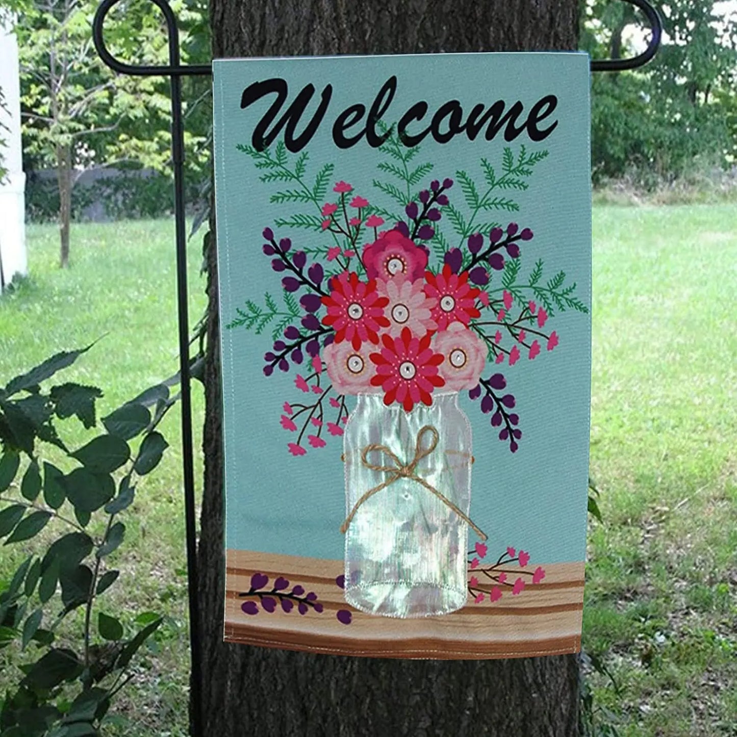 Pack of 2 Spring Summer Flower Vase Applique Welcome Garden Flag 12.5x18 inch Double Sided Heavy Duty Polyester Garden Yard Flags for Outdoor USA TOP FLAGS,INC