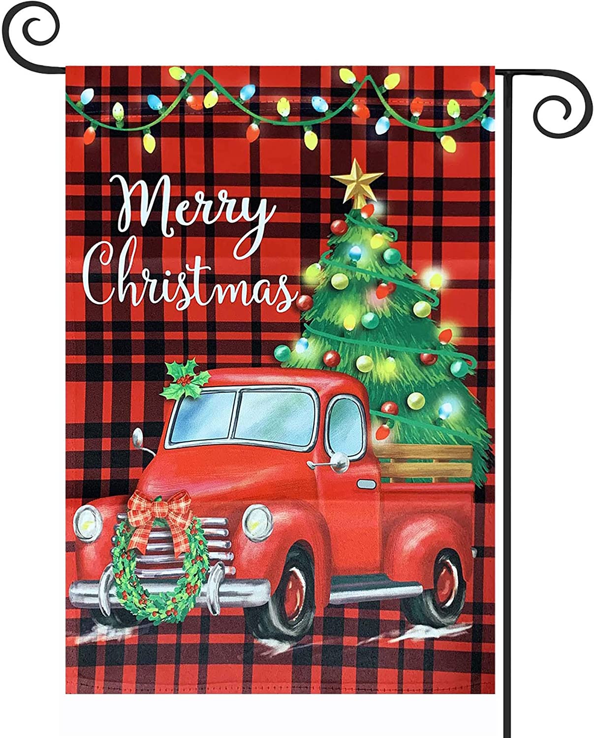 Pack of 2 Christmas Garden Flag Merry Christmas Yard Flags 12x18 Double Sided Red Truck Xmas Decor for Outdoor, Outside