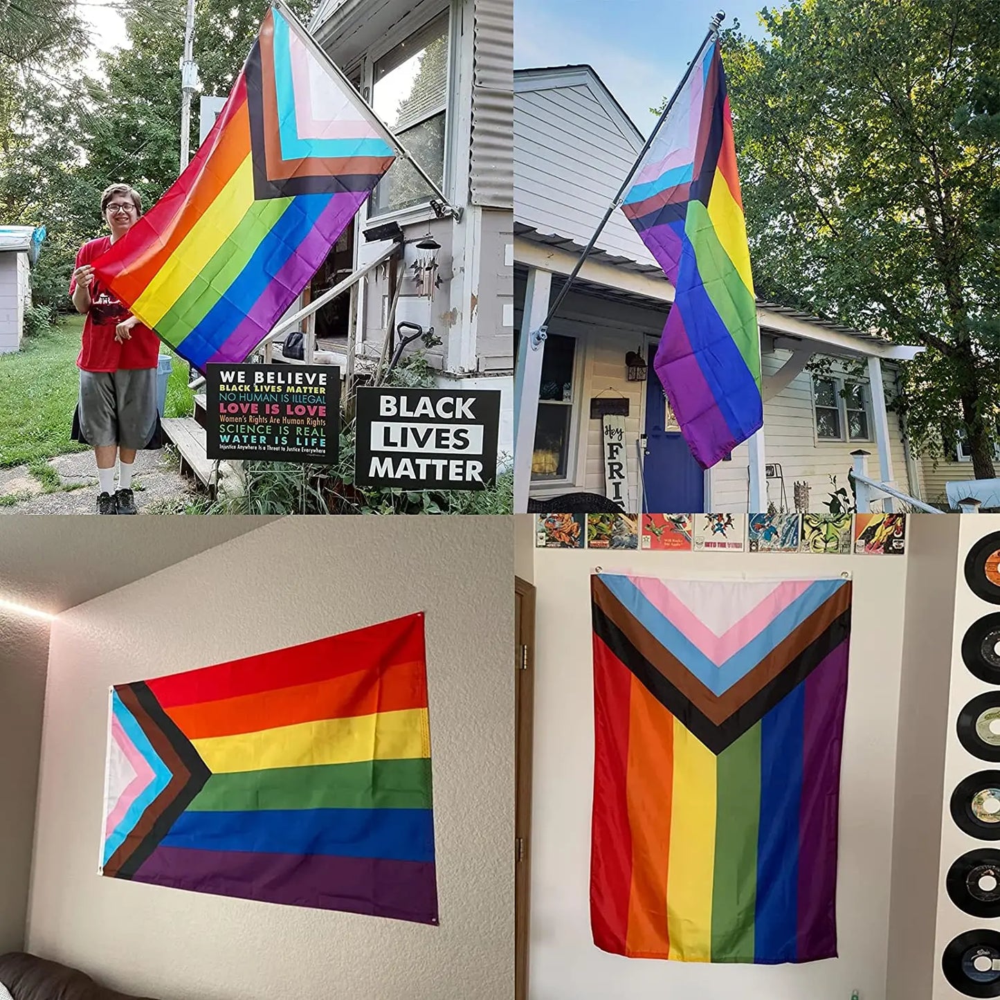 Pride Flag Progress Pride Flags 5x8FT Vivid Rainbow Show Your Pride Community Support Gay Bisexual LGBTQ Rainbow Banner Fade-Resistant USA TOP FLAGS,INC