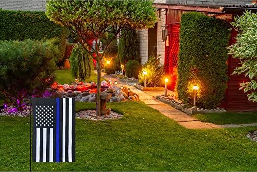 Thin Blue Line Flag Garden Flags 12.5x18 Inch Embroidered Police Flag Blue Lives Matter Back First Responder