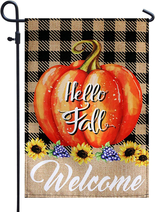 Pack of 2 Fall Garden Flag Autumn Buffalo Check Pumpkins - Small Vertical Welcome Garden Yard Flags Banner 12x18 Double Sided Farmhouse Home Fall Porch Decor Outside