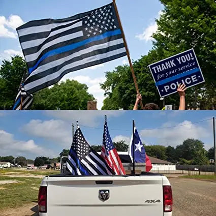 Pack of 2 Thin Blue Line Flag 12x18 Inch Back the Blue - Made in USA Police Boat Flags, Blue Lives Matter First Responders Outdoor Flag, Embroidered & Sewn Stripe for Outside Indoor USA TOP FLAGS,INC