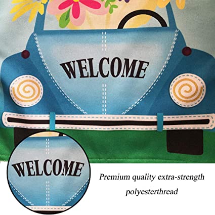 Pack of 2 Garden Flag, Welcome Flower Truck Garden Flag, Double Sided 12.5 x 18 Inches Flag, Blue Car Flag for Outdoor, Farmhouse Homes, Yard Decoration, Fall Gift Set