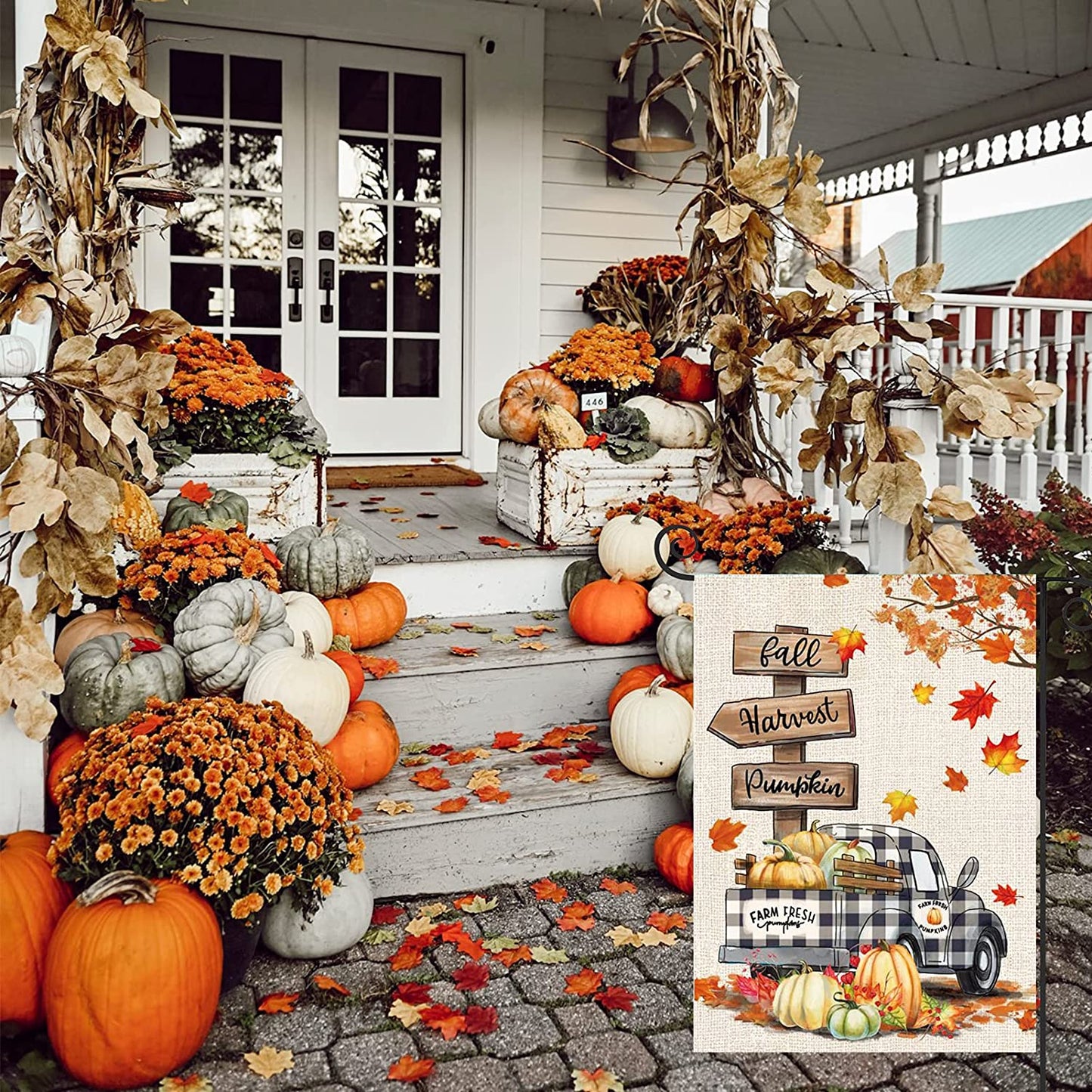 Pack of 2 Fall Garden Flag Yard Flags 12.5 x 18 Inch Double Sided Pumpkin Outdoor Flag Welcome Decorations for Home Porch Outside (Fall-Harvest Car)