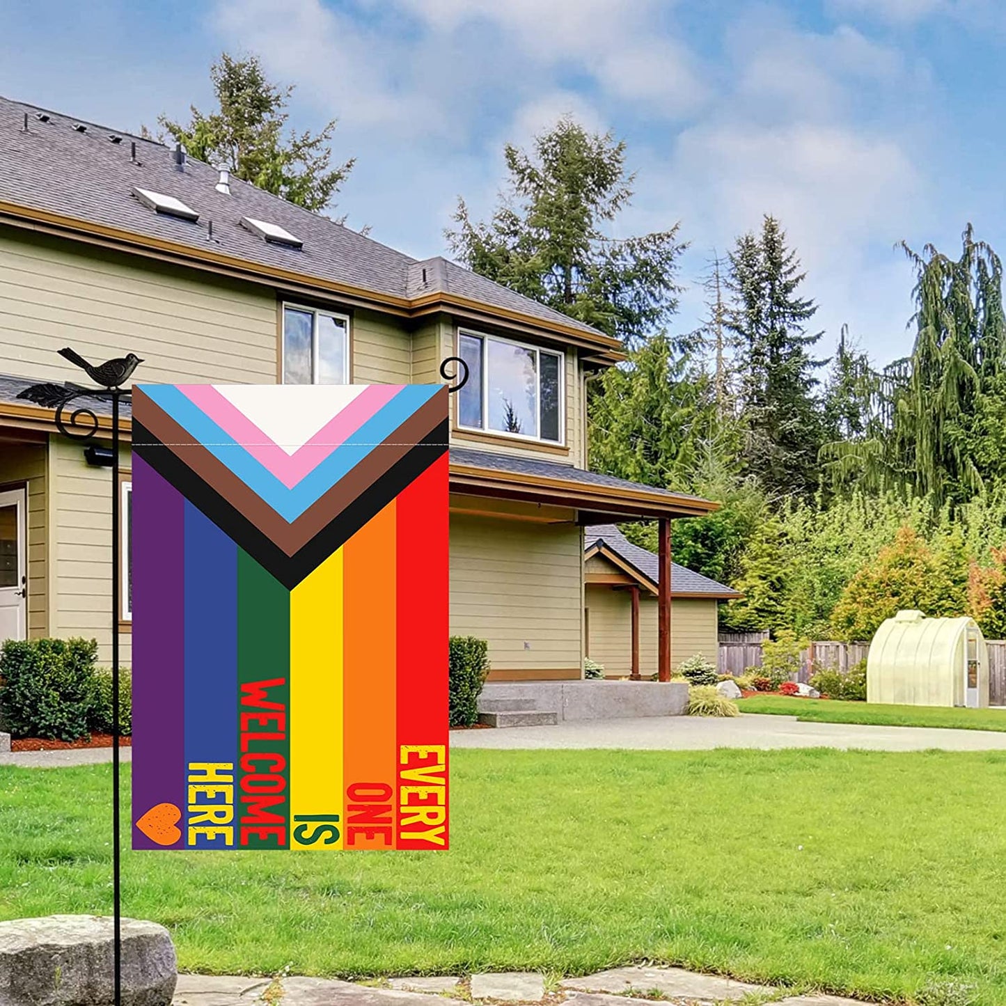 Pack of 2 Progress Pride Everyone Is Welcome Here LGBT Garden Flag 12x18 Inch, Double Sided LGBTQ Transgender Gay Flags for Outdoor Yard, All Inclusive Progressive Flag Banner for All Season