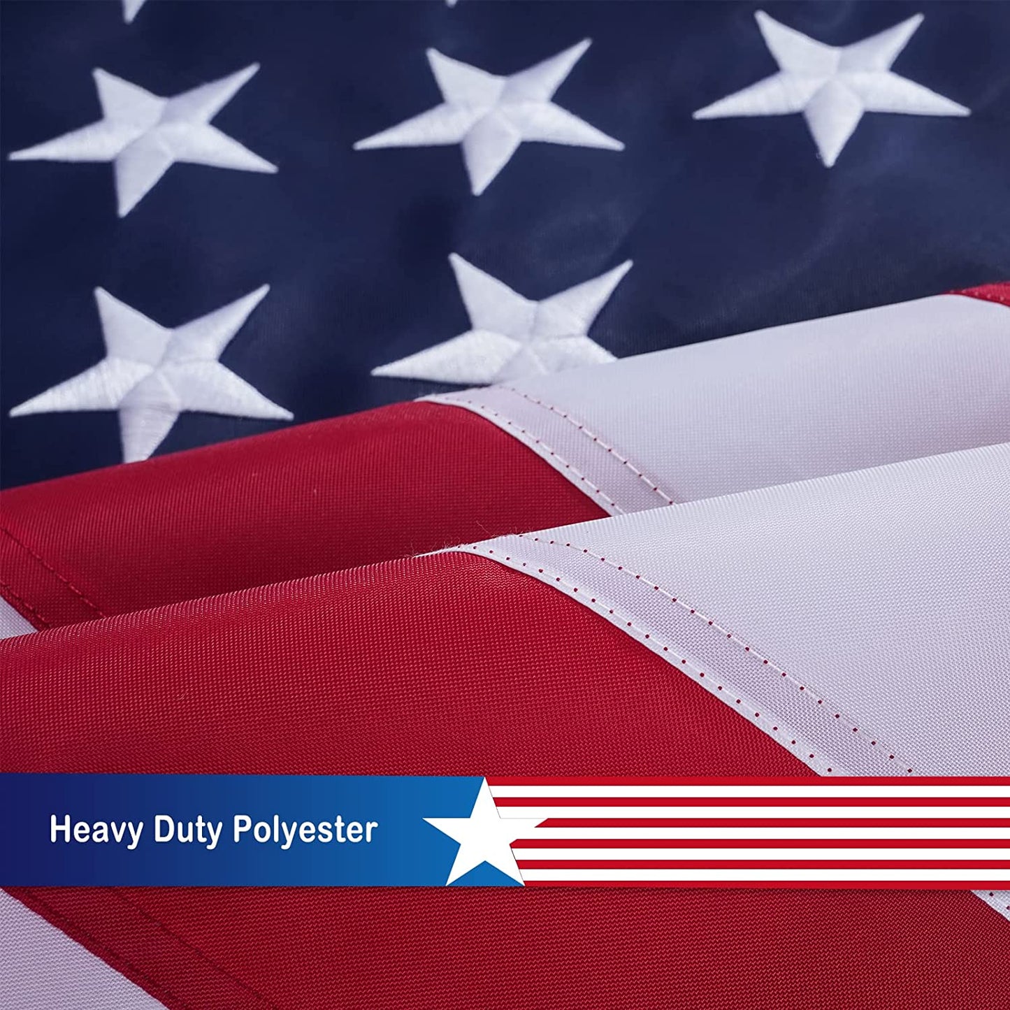 American Flag 3x5 Ft Pole Sleeve Banner Style Made in USA, with Embroidered Stars and Gold Fringed, Heavy Duty Polyester US Flags for Indoor