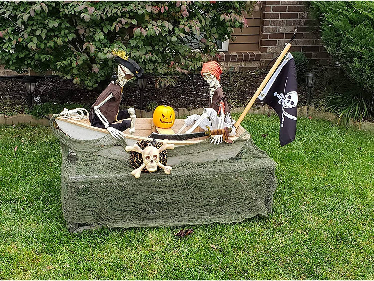 Pack of 2 Pirate Boat Flag 12x18 Inches Made in USA, Embroidery Jolly Roger Pirate Yacht Flags with 2 Brass Grommet, Heavy Duty Nylon Skull Outdoor Banner for All Weather