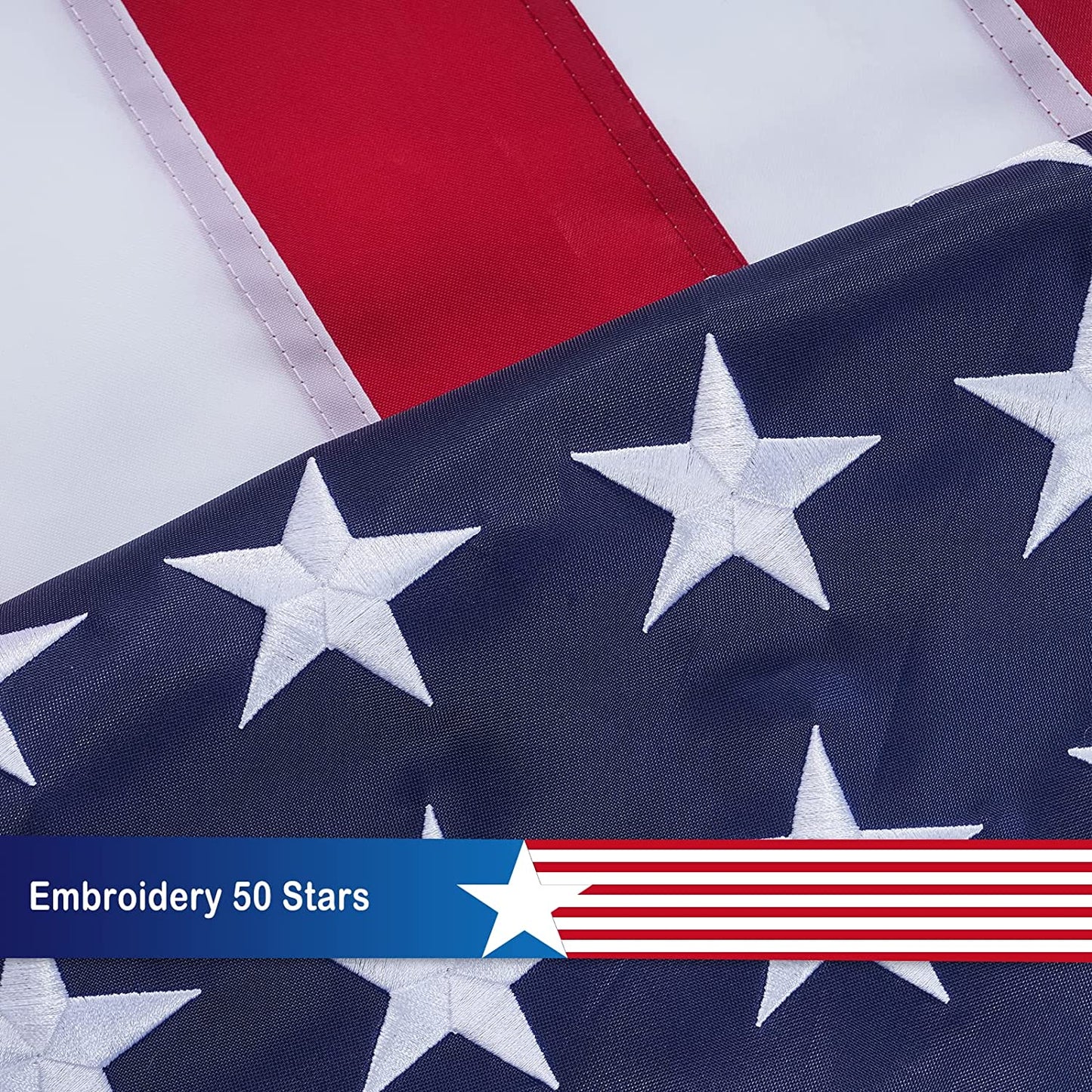 American Flag 3x5 Ft Pole Sleeve Banner Style Made in USA, with Embroidered Stars and Gold Fringed, Heavy Duty Polyester US Flags for Indoor