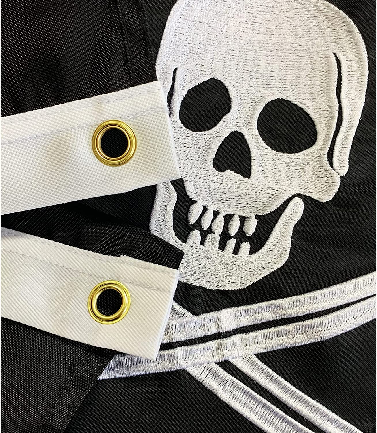 Pack of 2 Pirate Boat Flag 12x18 Inches Made in USA, Embroidery Jolly Roger Pirate Yacht Flags with 2 Brass Grommet, Heavy Duty Nylon Skull Outdoor Banner for All Weather