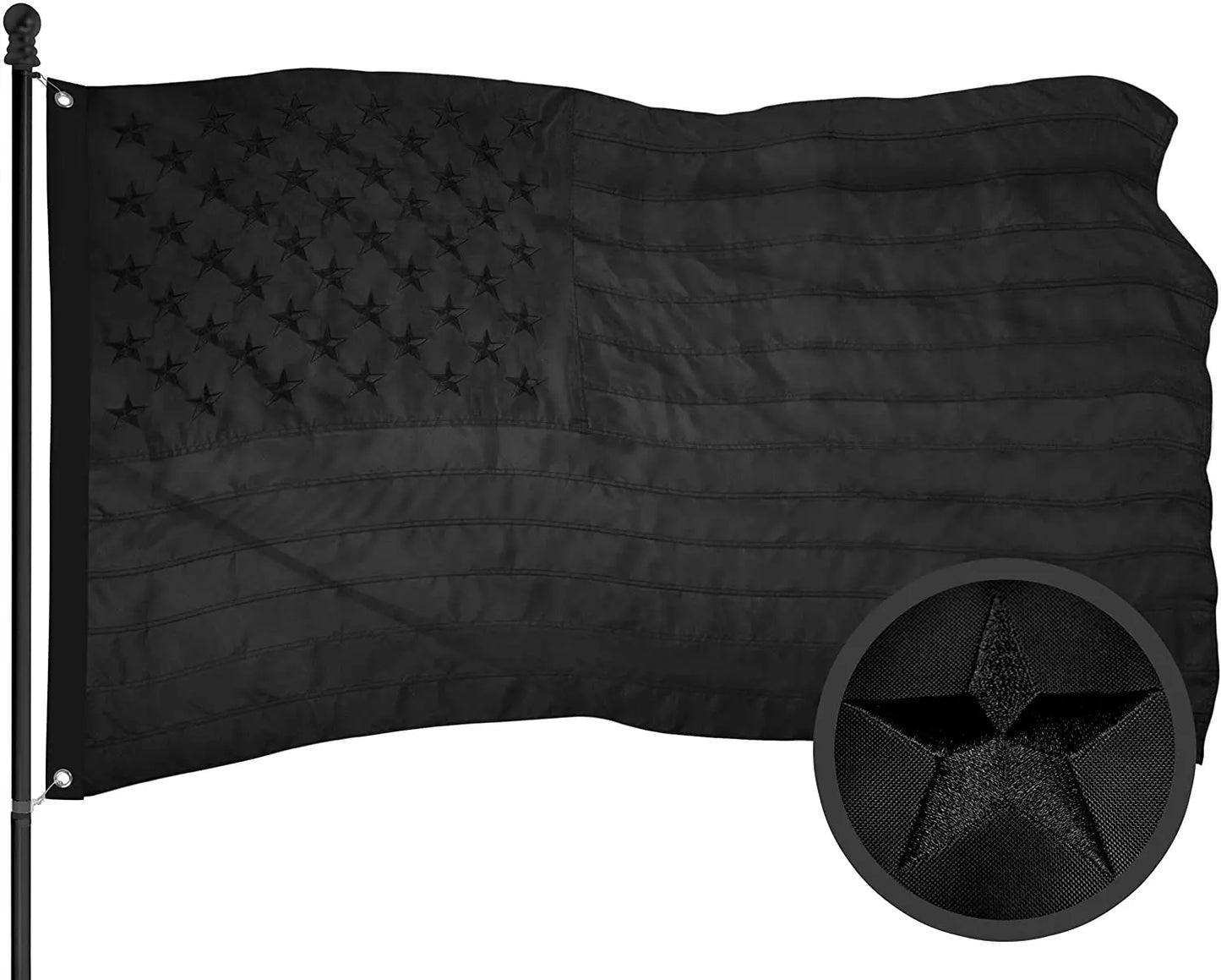 All Black American Flag - 3x5 Ft Outdoor American Black Flags Embroidered Stars Heavy Duty Blackout Tactical US Banner Made from Nylon Sewn Stripes Indoor with Brass Grommets (Black) USA TOP FLAGS, INC