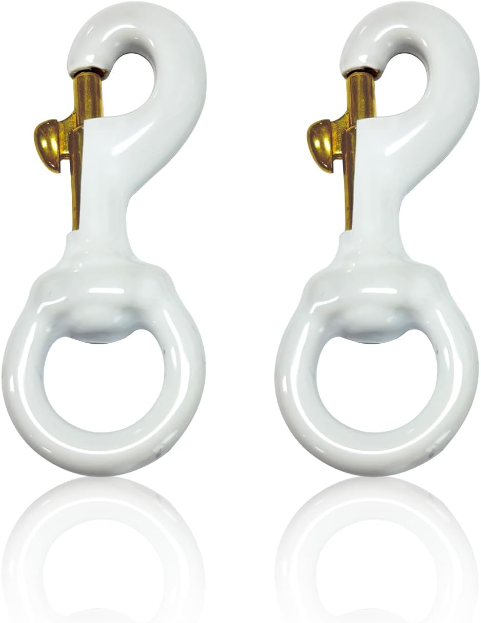 Topflags Flag Clips for Flagpole Rope with White Rubber Coated- 2 Pack 3.5 Inch Metal Swivel Hooks for Flag Outdoor for Pet Leash, Key Chain, Clothlines, Tent Rope