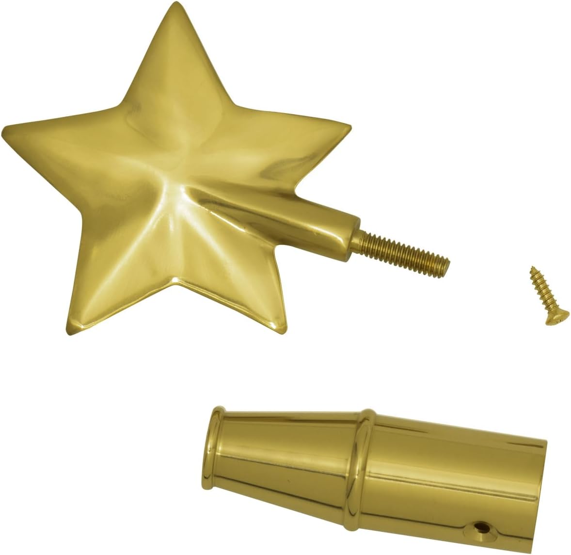 Gold Brass Pentagram for Indoor Flagpole Finials or Parade Flagpole Finials, for 1-inch Diameter Flagpoles
