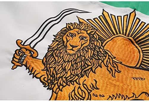 Old Historic Iran Flag with Lion Sun Flag 3x5 Foot, Embroidered Iranian Lion Sun Pahlavi Flag, 220D Nylon Persian Flag, with 2 Brass Grommets and 4 Rows of Lower Stitches