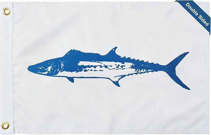 TOPFLAGS Mackerel Boat Flag 12x18 Inch Double Sided Heavy Duty Fishing Flag - Vivid Color Fisherman's Catch Flags for Boating | 4 Row Stitched and 2 Brass Grommets USA TOP FLAGS, INC