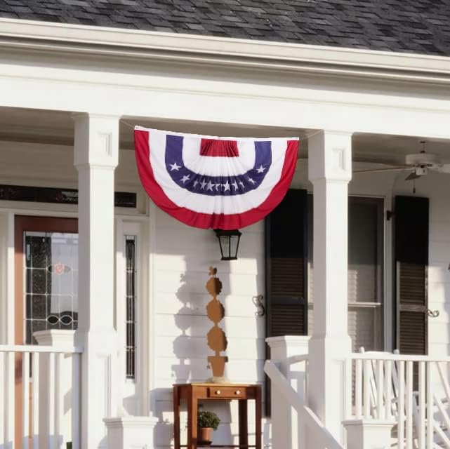 American Bunting USA Flag 3x6 ft Outdoor Embroidered Pleated Fan Flags with 3 Brass Grommets, Patriotic Flag Buntings for Outside for 4th of July Memorial Day Decorations USA TOP FLAGS, INC