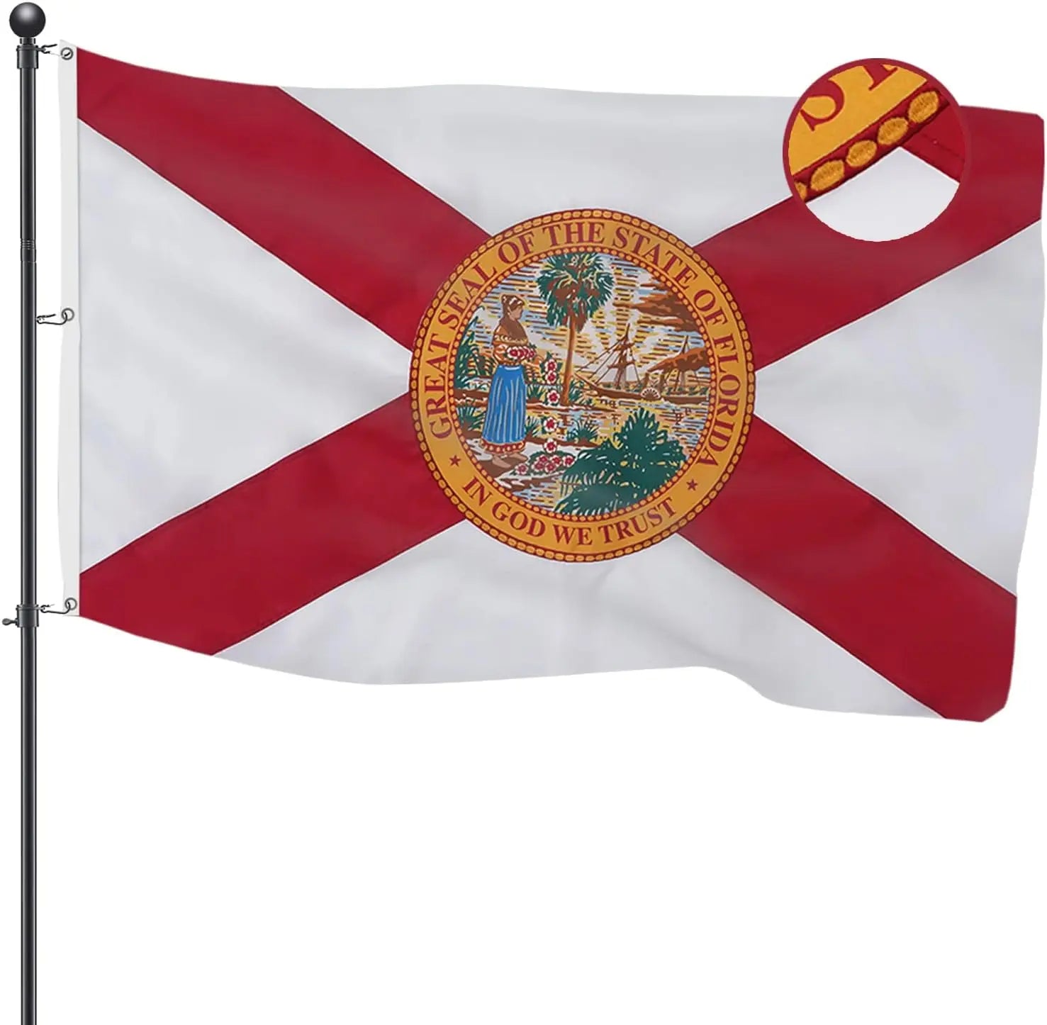 TOPFLAGS Florida Flag 5x8 Outdoor FL State Flags Embroidered The Sunshine State Flag Heavy Duty Sewn Stripes with 3 Brass Grommets USA TOP FLAGS, INC