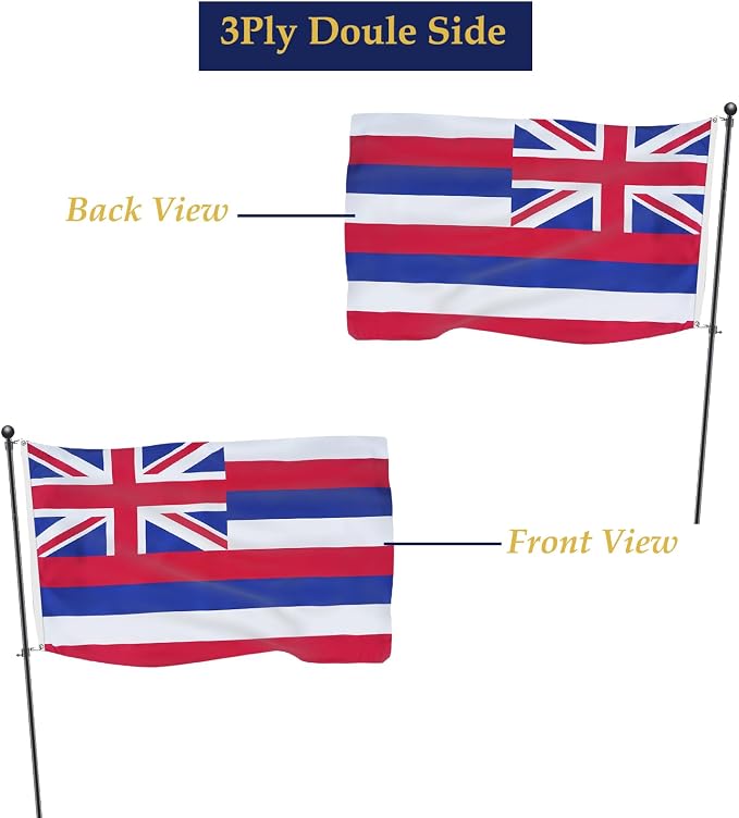 TOPFLAGS Hawaii Flag 3x5 Double Side Hawaiian 3Ply HI State Flags Heavy Duty Outdoor 4 Rows Stitched Edge with 2 Brass Grommets USA TOP FLAGS, INC
