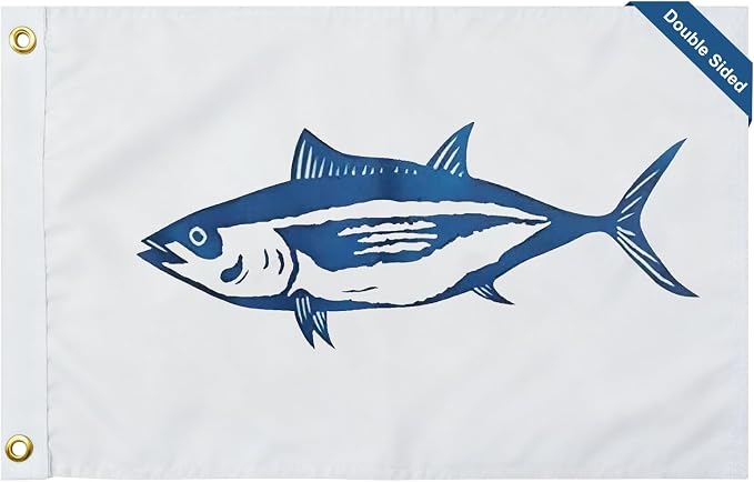 TOPFLAGS Tuna Boat Flag 12x18 Inch Double Sided Vivid Color Fishing Flag - Heavy Duty Fisherman's Catch Flags for Boating | 4 Row Stitched and 2 Brass Grommets USA TOP FLAGS, INC