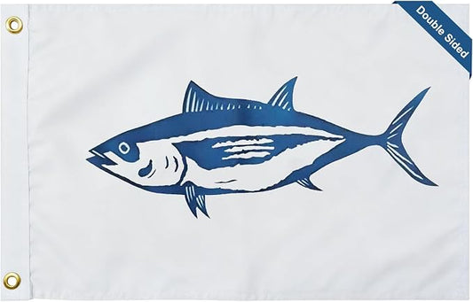 TOPFLAGS Tuna Boat Flag 12x18 Inch Double Sided Vivid Color Fishing Flag - Heavy Duty Fisherman's Catch Flags for Boating | 4 Row Stitched and 2 Brass Grommets USA TOP FLAGS, INC
