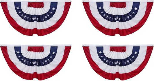 American Flag Bunting Outdoor 3x6 Ft 4 Packs US Pleated Fan Flag Embroidered Stars USA Pleated Bunting