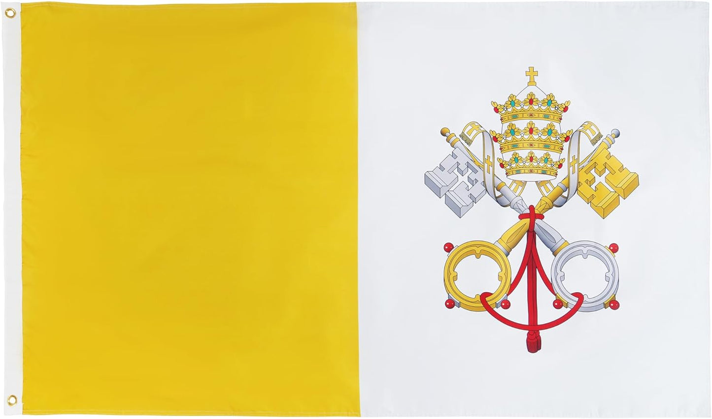 Vatican Flag 4x6 Feet, Double Side Vatican City Flags, Outdoor Catholic Flag, with 2 Brass Grommets and 4 Rows of Lower Stitches