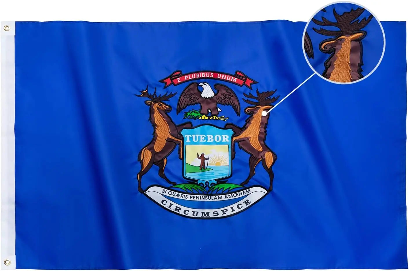 TOPFLAGS Michigan Flag 3x5 Outdoor MI State Flags Embroidered Flag Heavy Duty Sewn Stripes with 2 Brass Grommets USA TOP FLAGS, INC