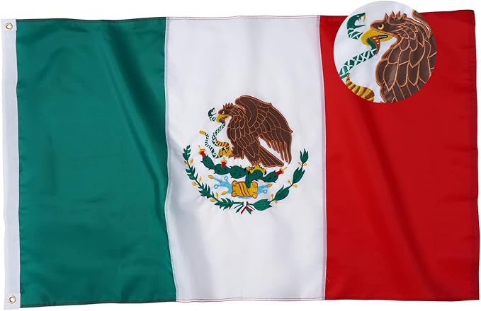 TOPFLAGS Mexican Flag 6x10 Embroidered Mexico Flags Bandera de Large MX Heavy Duty Sewn Stripes with 2 Brass Grommets USA TOP FLAGS, INC