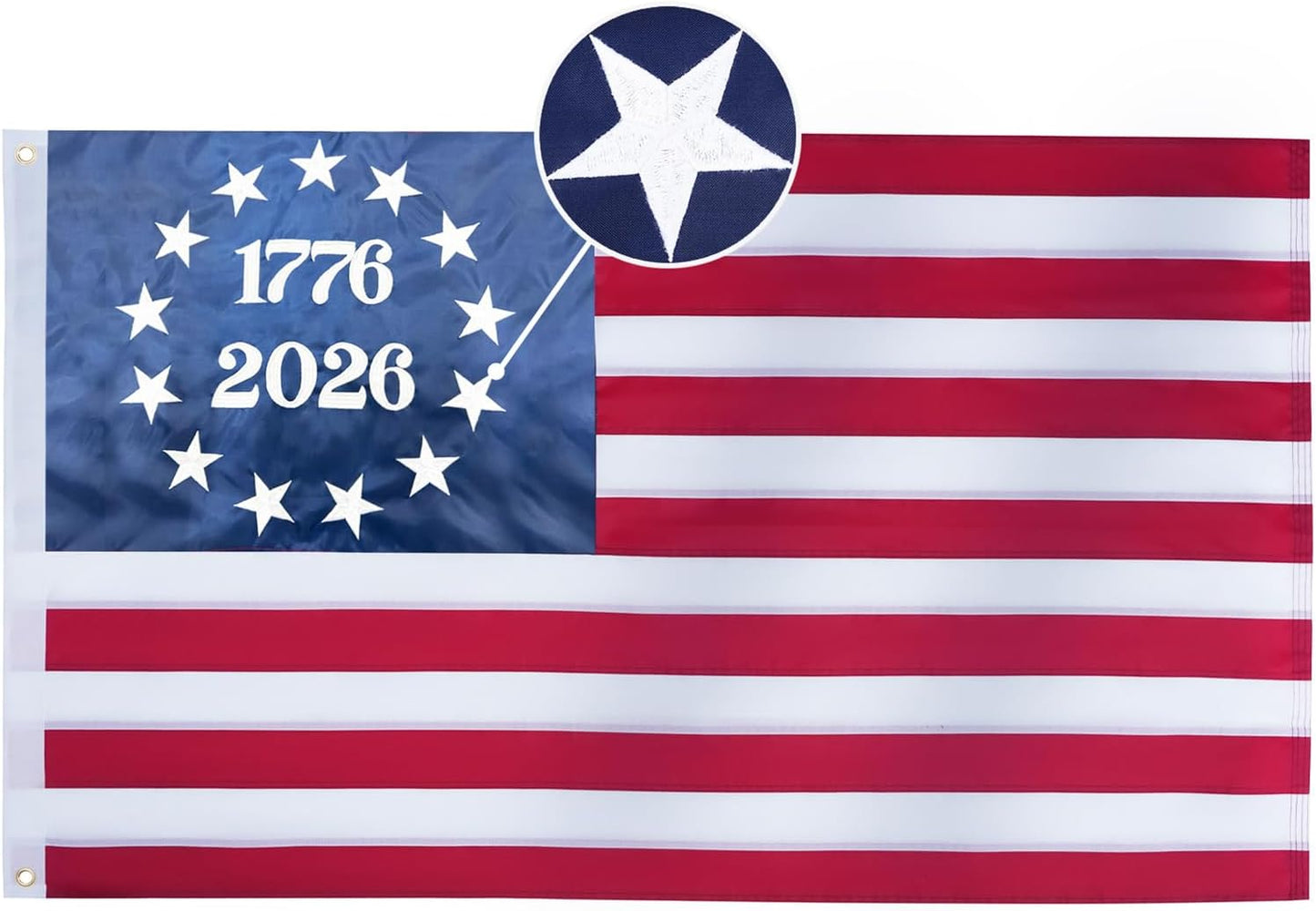 1776-2026 Betsy Ross Flag 4x6 Feet American Flags for 250th Anniversary Heavy Duty Outdoor Embroidered 13 Star Colonies Banner for Outside