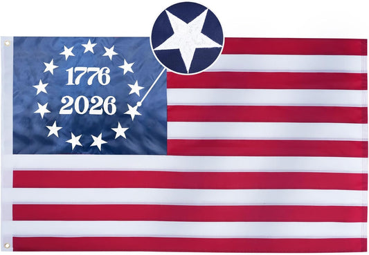 1776-2026 Betsy Ross Flag 3x5 Feet Tea-Stained Vintage American Flags for 250th USA Anniversary Heavy Duty Outdoor Embroidered 13 Star Colonies Banner for Outside