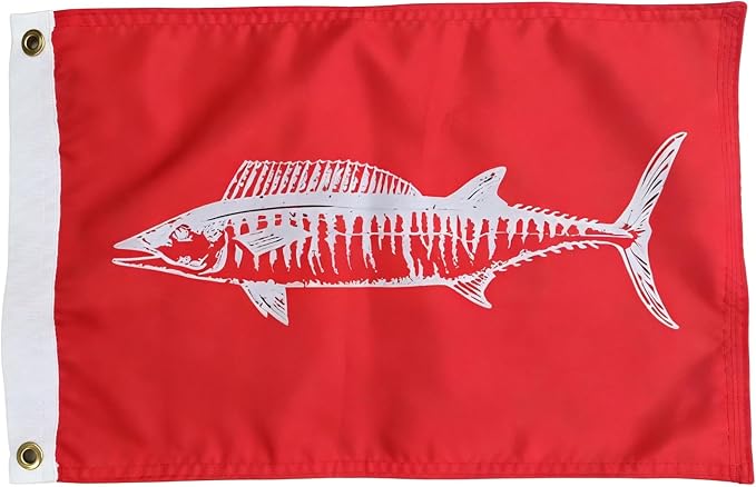 TOPFLAGS Red Wahoo Fish Flag 12x18 Inch Double Sided Heavy Duty Boat Fishing Flag - Vivid Color Fisherman's Catch Flags for Boating | 4 Row Stitched and 2 Brass Grommets USA TOP FLAGS, INC
