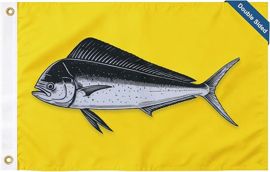 TOPFLAGS Dolphin Fishing Boat Flag 12x18 Inch Double Sided Heavy Duty Fisherman's Catch Flags for Boating | 4 Row Stitched and 2 Brass Grommets USA TOP FLAGS, INC