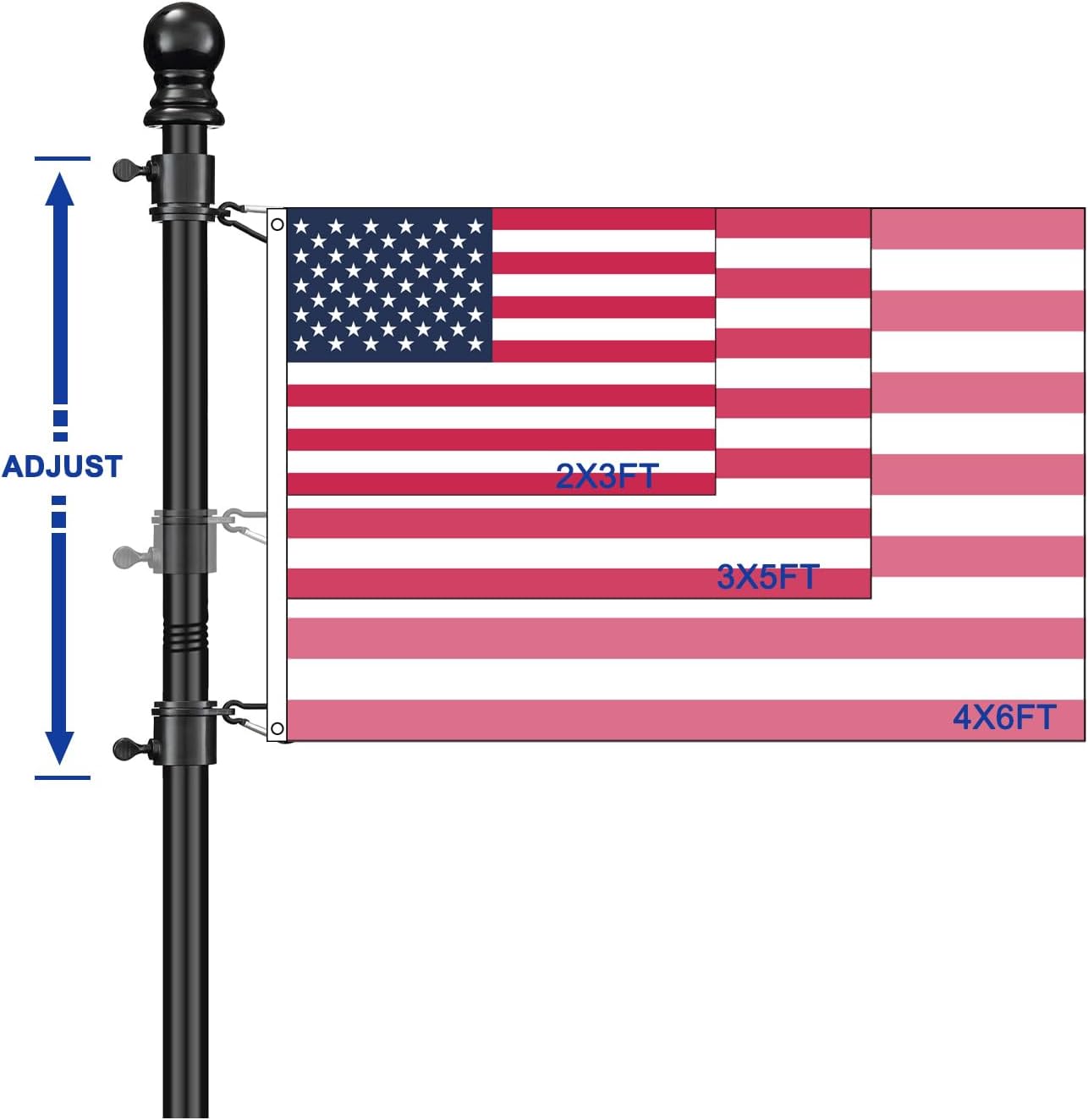 6 Ft Flag Pole Holder for Outside House with American Flag 3x5 Portable Tangle Free Flagpole Kit for Porch Outdoor