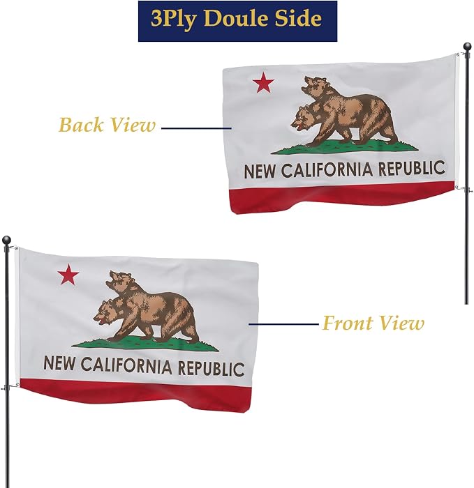 TOPFLAGS New California Republic Flag 3x5 Ft Double Side 3Ply Ncr Cali State Flags Two-Headed Bear CA Flag Heavy Duty Outdoor 4 Rows Stitched Edge with 2 Brass USA TOP FLAGS, INC