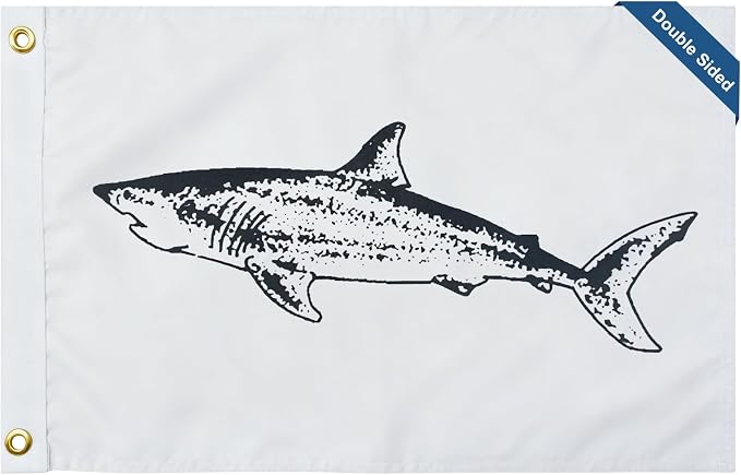 TOPFLAGS  Shark Fishing Boat Flag 12x18 Inch Double Sided Heavy Duty Fisherman's Catch Flags for Boating | 4 Row Stitched and 2 Brass Grommets USA TOP FLAGS, INC
