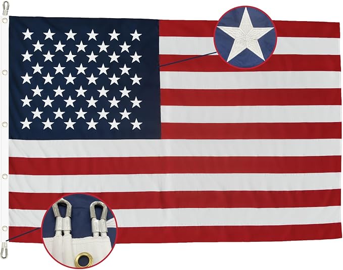 TOPFLAGS American Flag 12x18 Ft Large US Flags Heavy Duty Embroidered Stars Sewn Stripes USA Giant Flags Outdoor 5 Brass Grommets for Outside Wall USA TOP FLAGS, INC