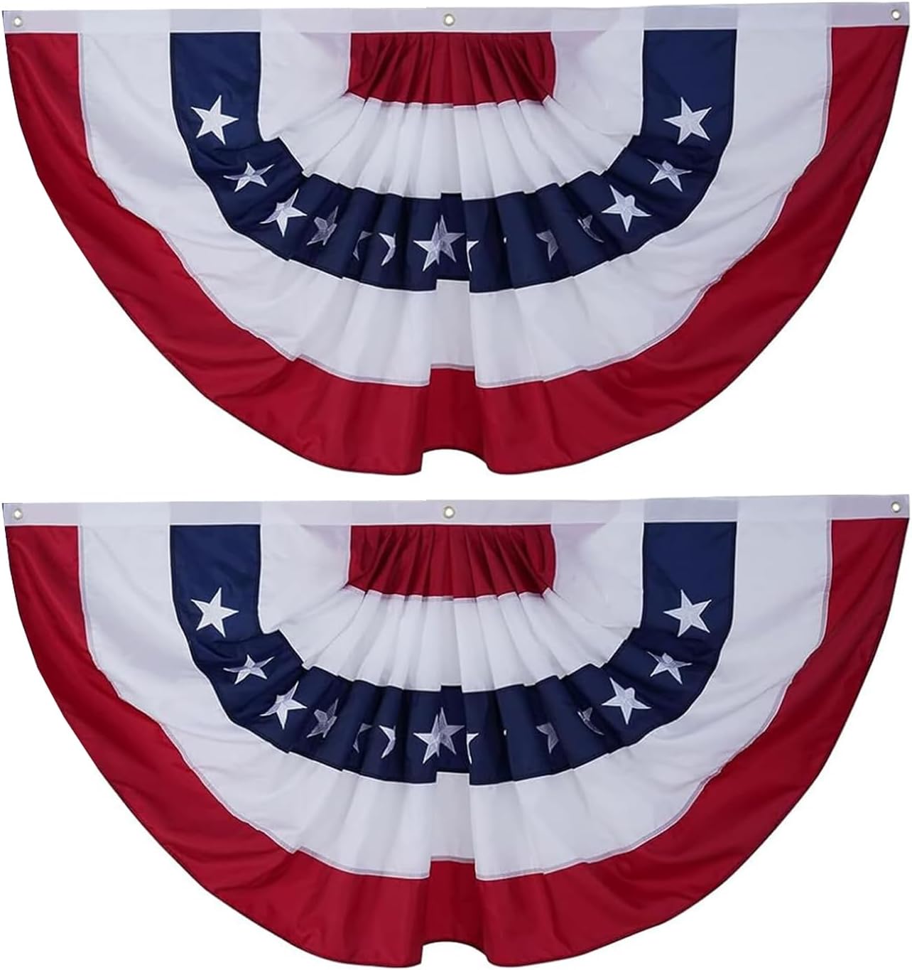 American Bunting Flags 1.5x3 ft 2 Pack for Outdoor, Embroidered USA Bunting Flags with 3 Brass Grommets, US Pleated Fan Flag Patriotic Half Fan for 4th of July 250 Anniversary USA TOP FLAGS, INC