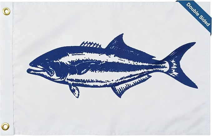 TOPFLAGS Bluefish Boat Flag 12x18 Inch Double Sided Heavy Duty Fishing Flag - Vivid Color Fisherman's Catch Flags for Boating | 4 Row Stitched and 2 Brass Grommets USA TOP FLAGS, INC