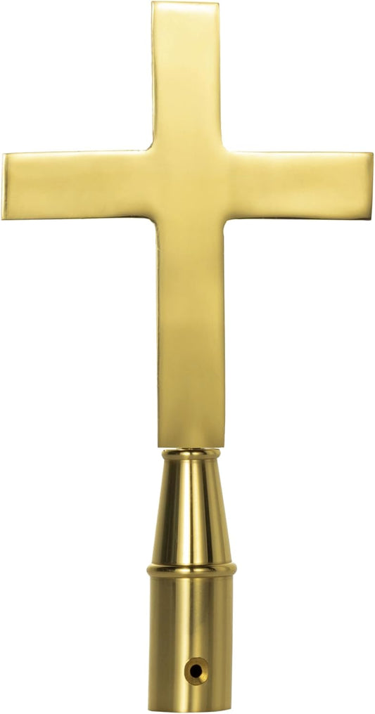 Gold Brass Church Cross for Indoor Flag Pole Topper or Parade Flagpole Finial Topper, For 1-inch Diameter Flagpoles