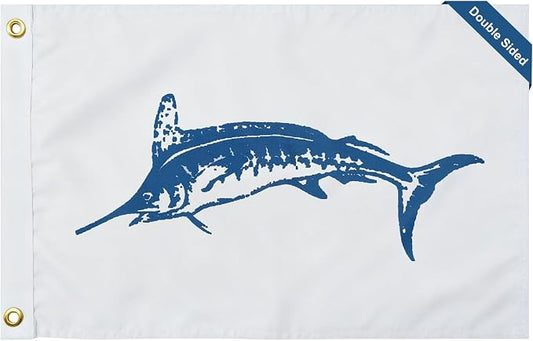 TOPFLAGS Marlins Boat Flag 12x18 Inch Double Sided Heavy Duty Fishing Flag - Vivid Color Fisherman's Catch Flags for Boating | 4 Row Stitched and 2 Brass Grommets USA TOP FLAGS, INC