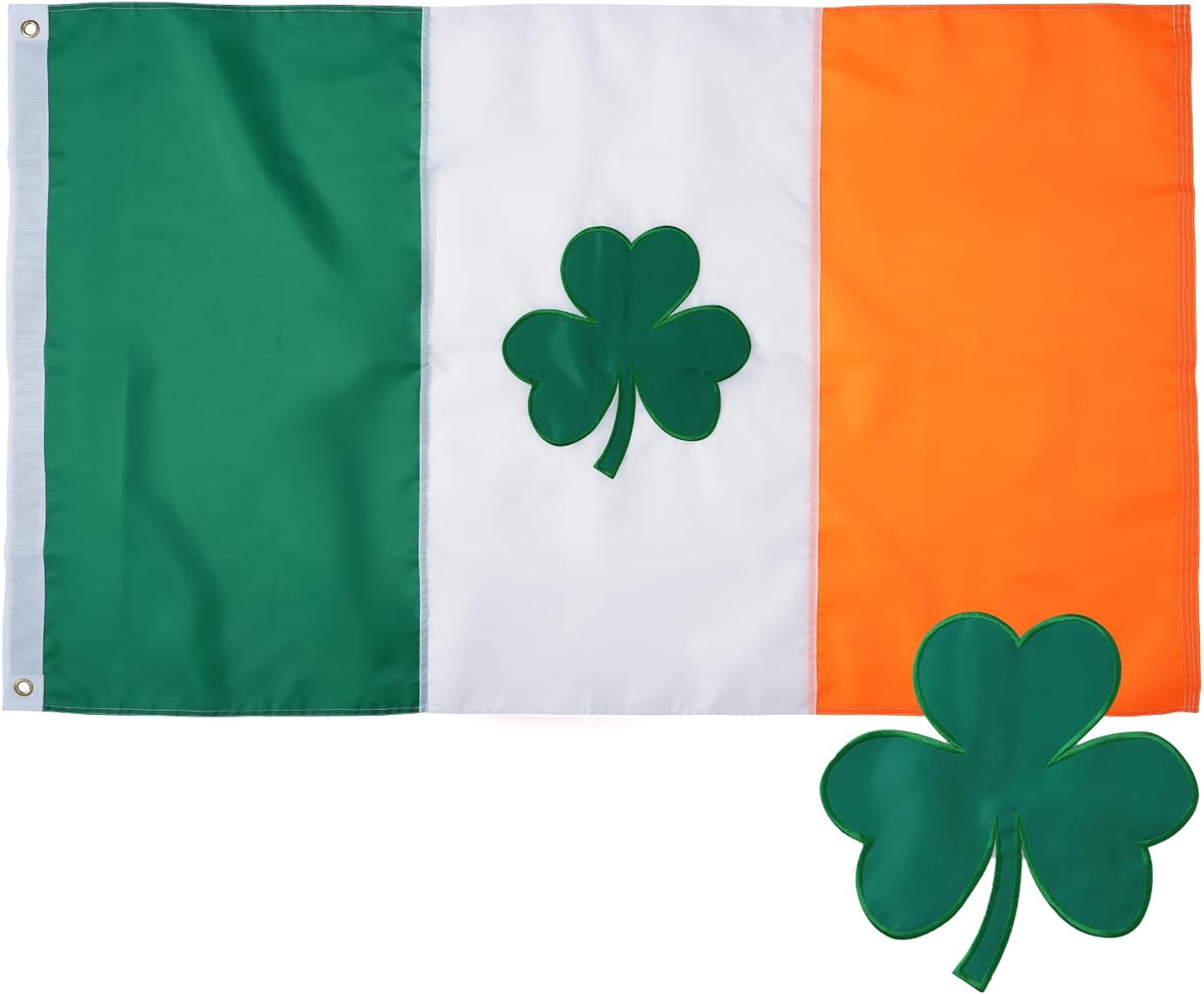 Irish Shamrock Flag 4X6 Ft Outdoor Embroidered Ireland Flag Heavy Duty Irish Clover Flags for St Patricks Day with 2 Brass Grommets Outside Decoration