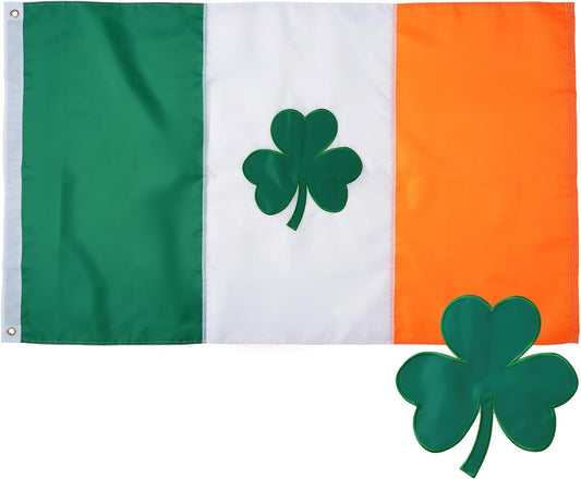 Irish Shamrock Flag 4X6 Ft Outdoor Embroidered Ireland Flag Heavy Duty Irish Clover Flags for St Patricks Day with 2 Brass Grommets Outside Decoration