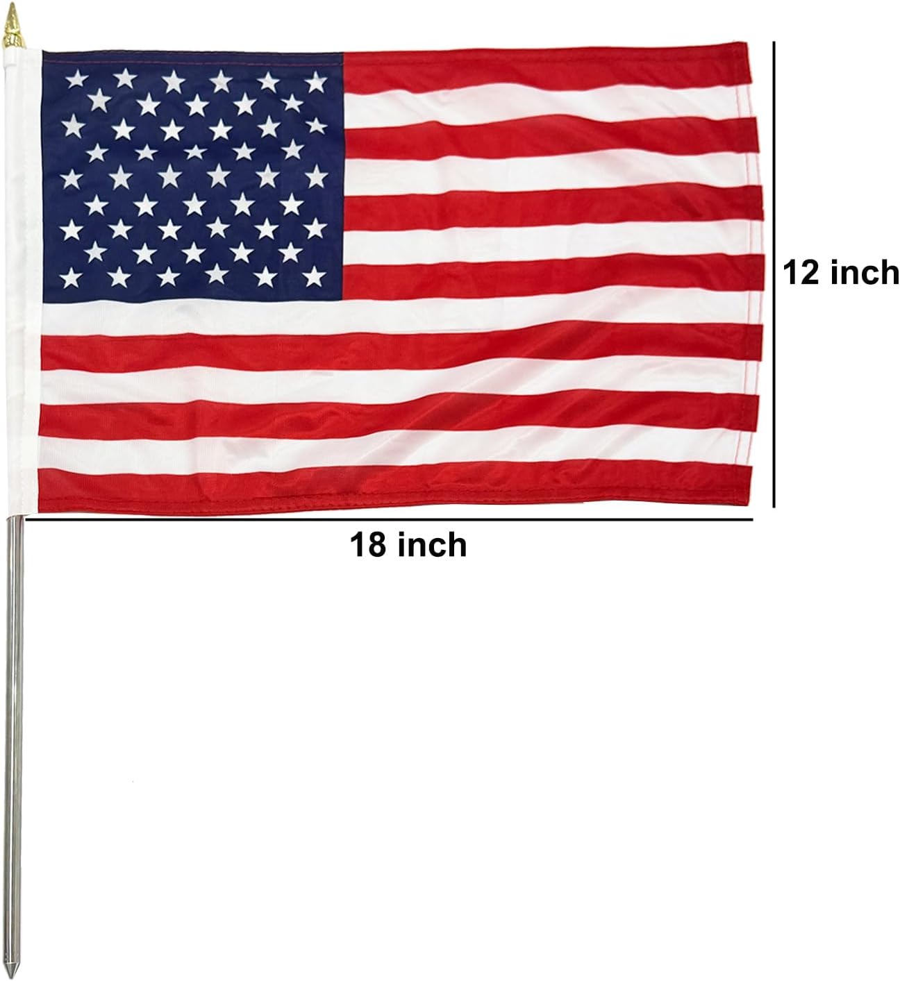 TOPFLAGS 12x18 Small American Flag on Stick 12 Pack Mini US Flags 12x18 Inch Metal Handheld Pole for Outside 4th of July Memorial Day USA 250th Anniversary Patriotic Decorations USA TOP FLAGS, INC
