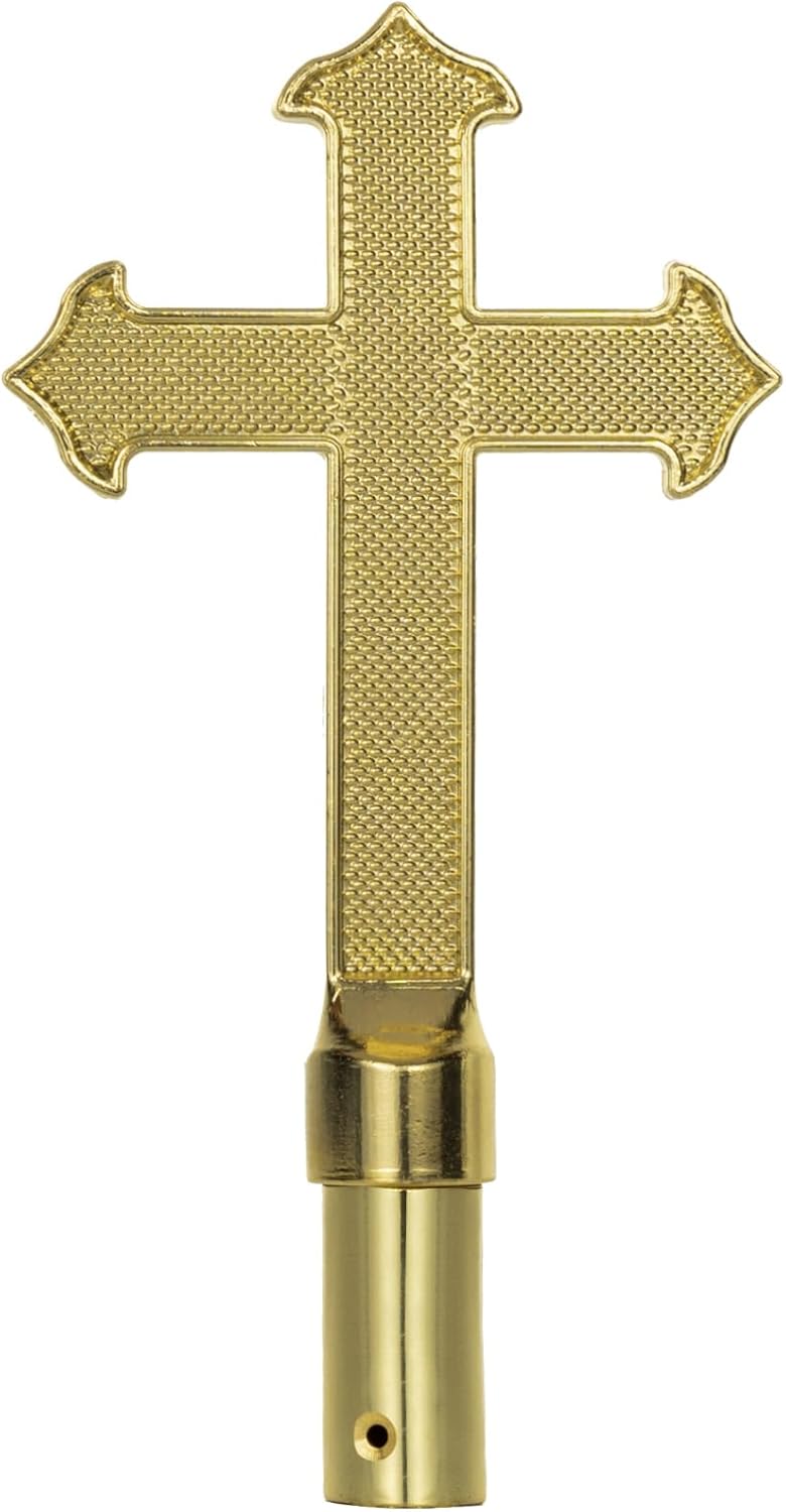 Gold Alloy Fancy Cross for Indoor Flag Pole Topper or Parade Flagpole Finial Topper, for 1-inch Diameter Flagpoles
