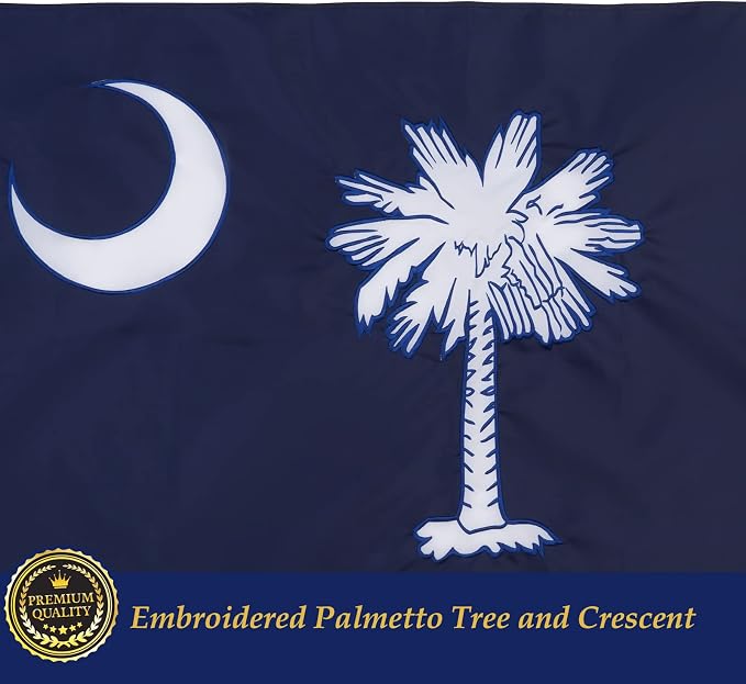 TOPFLAGS South Carolina Flag 3x5 Outdoor SC State Flags Embroidered Palmetto Tree & Crescent Flag Heavy Duty Sewn Stripes with 2 Brass Grommets USA TOP FLAGS, INC