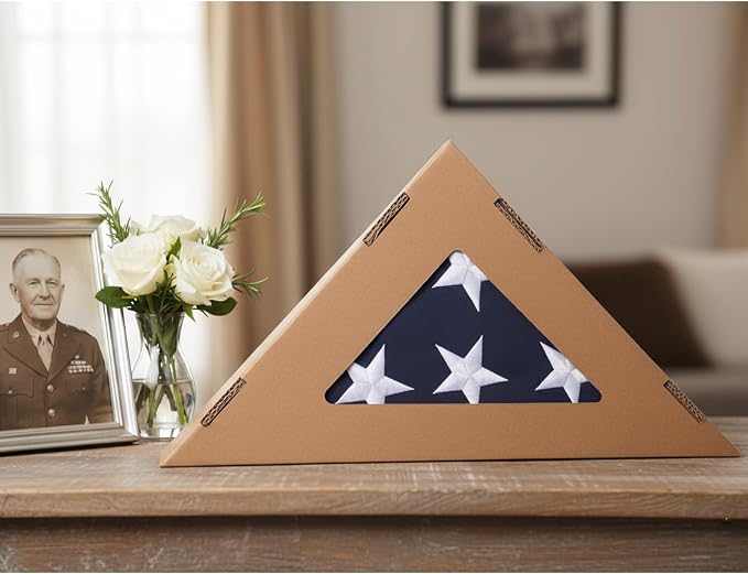 TOPFLAGS Folded American Flag Cotton US Flags 5x9.5 - Cotton Fabric Embroidered Stars Heavy Duty Memorial USA Flag for Indoor Outdoor Sewn Stripes with Brass Grommets Triangle Packaged USA TOP FLAGS, INC
