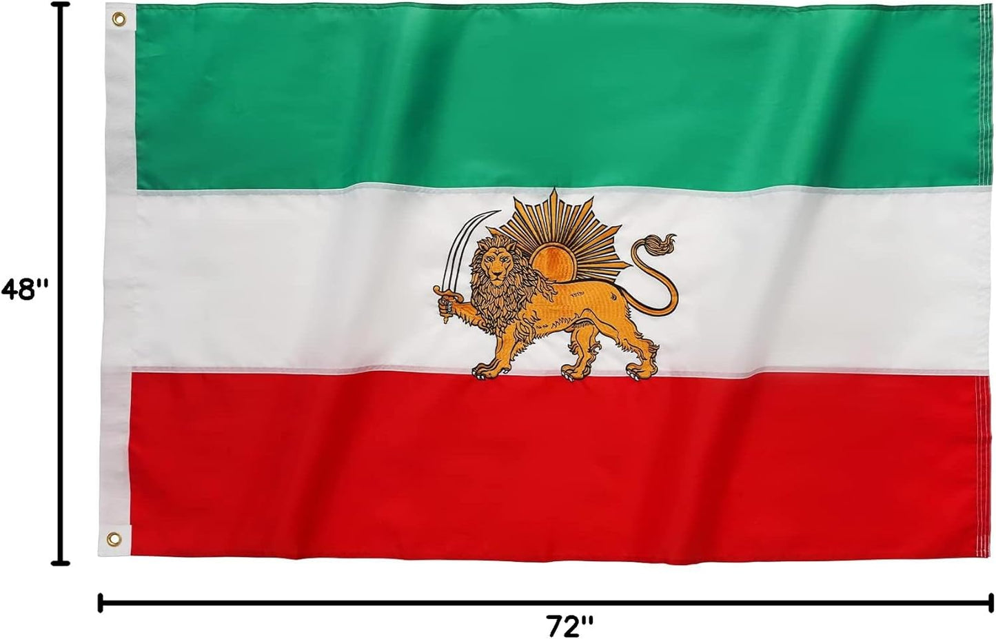 Old Historic Iran Flag with Lion Sun Flag 4x6 Foot, Embroidered Iranian Lion Sun Pahlavi Flag, 220D Nylon Persian Flag, with 2 Brass Grommets and 4 Rows of Lower Stitches